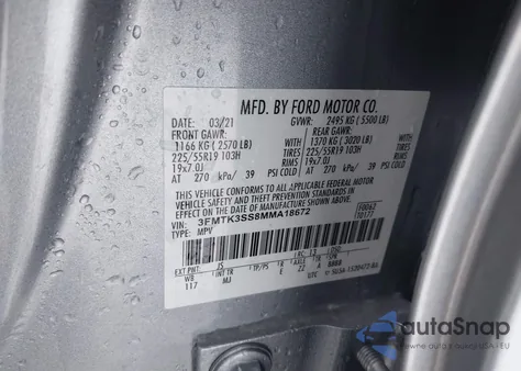 2021 Ford Mustang Mach-E Premium z USA, uszkodzony, nr VIN 3FMTK3SS8MMA18672